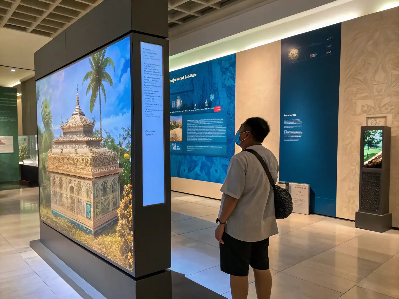 A photograph of an interactive exhibit where visitors can explore a digital archive of testimonies from survivors of the Resistance and Deportation, allowing them to hear firsthand accounts of their experiences.